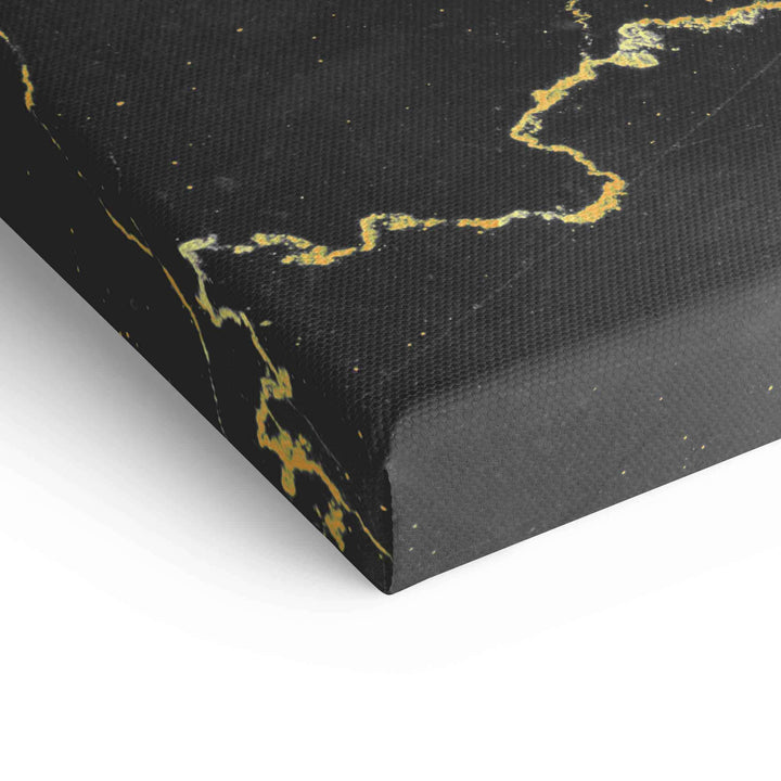 Detailansicht Leinwand mit schwarzem Hintergrund und goldenen Linien, Wandbild modern