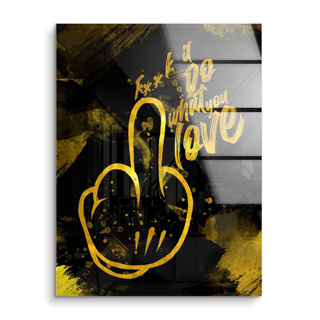 Modernes Wandbild mit goldener Hand-Geste und motivierendem Schriftzug auf schwarzem Hintergrund