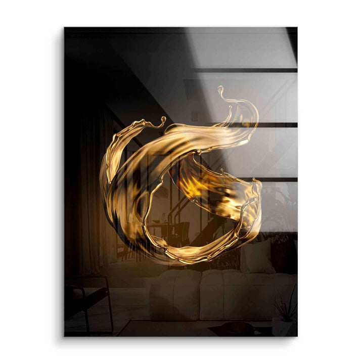 Wandbild mit goldenem Splash auf Acrylglas, moderne Kunst für Wohnzimmer