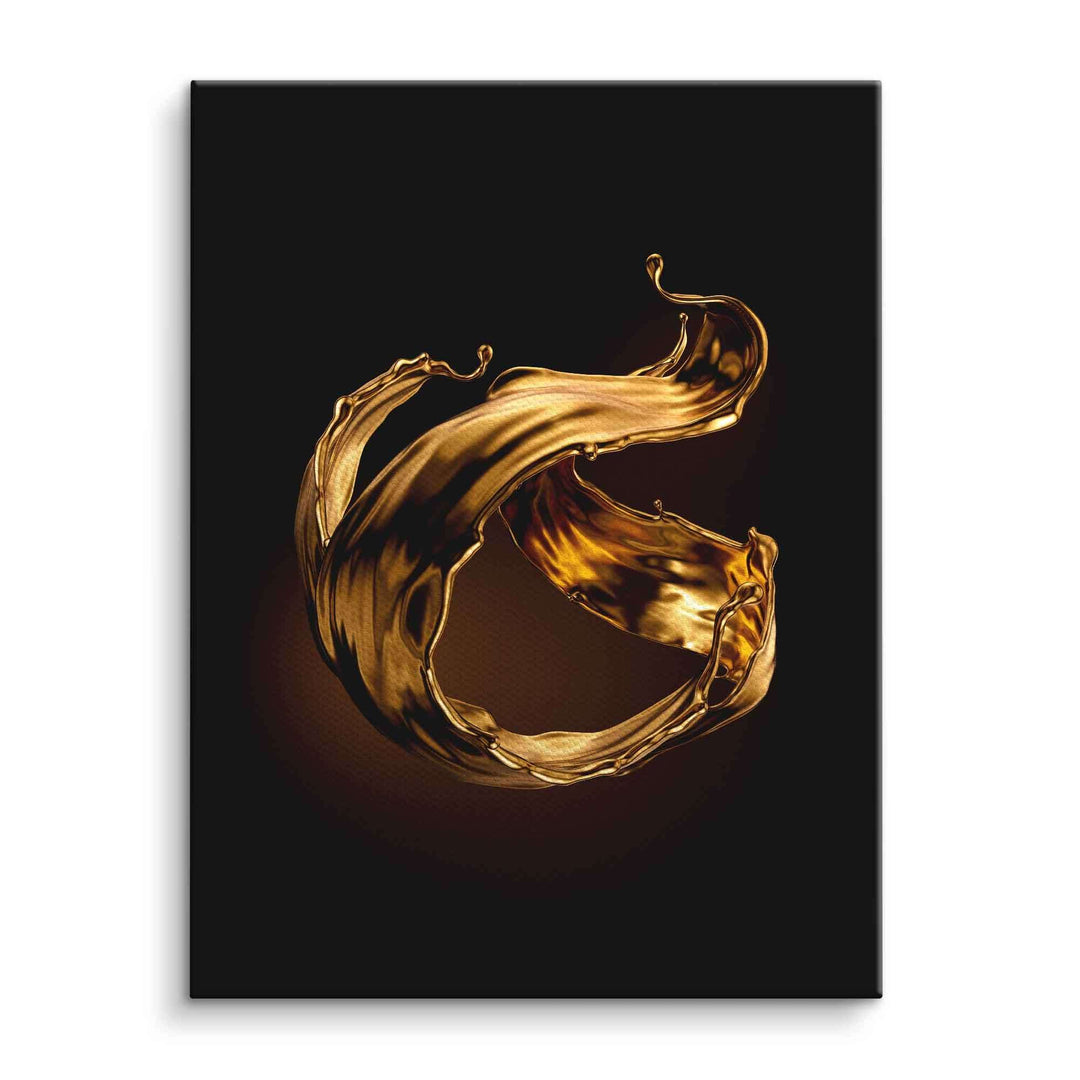 Modernes Wandbild mit abstraktem goldenen Splash auf schwarzem Hintergrund, Leinwandbild