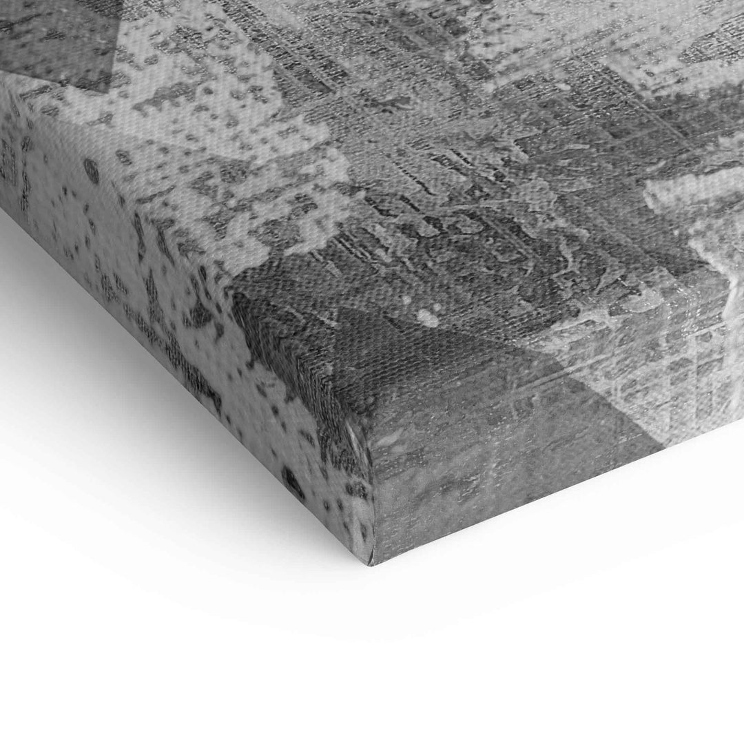 Detailaufnahme Leinwandbild mit goldenem Dreieck und abstrakter Textur