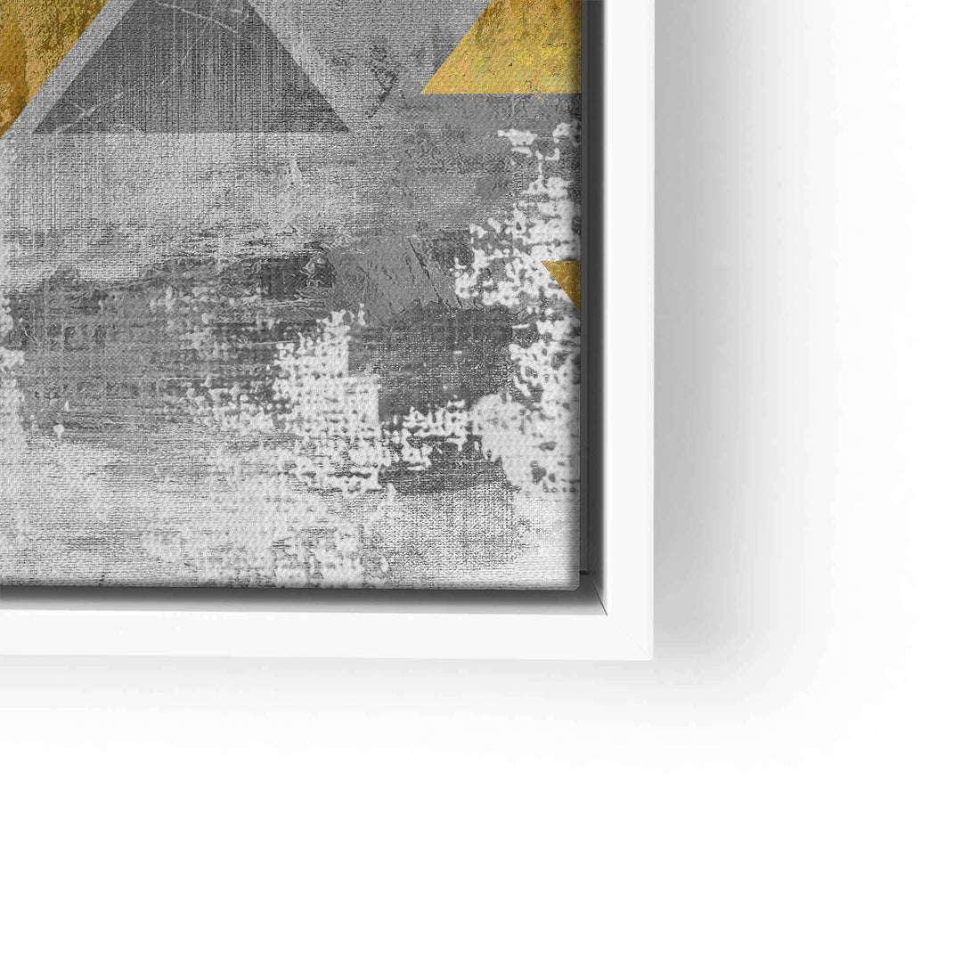 Modernes Wandbild mit goldenen und grauen Dreiecken, abstrakte Kunst auf Leinwand