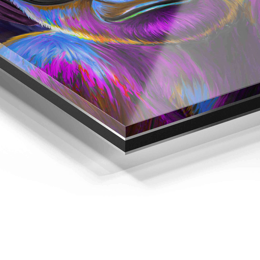 Detailansicht Acrylglas Wandbild mit buntem Gorilla Motiv, Pop Art Stil