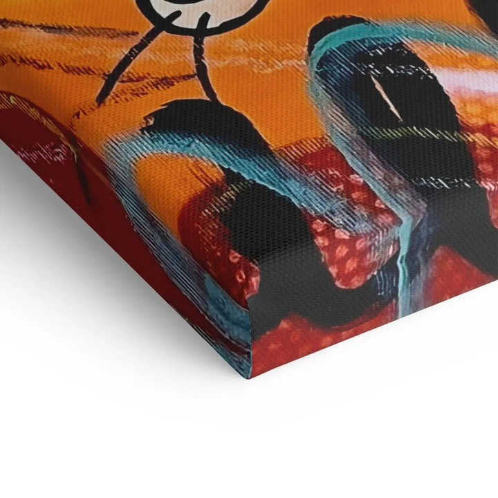 Detailaufnahme eines bunten Pop Art Wandbilds auf Leinwand mit abstrakten Formen und kräftigen Farben