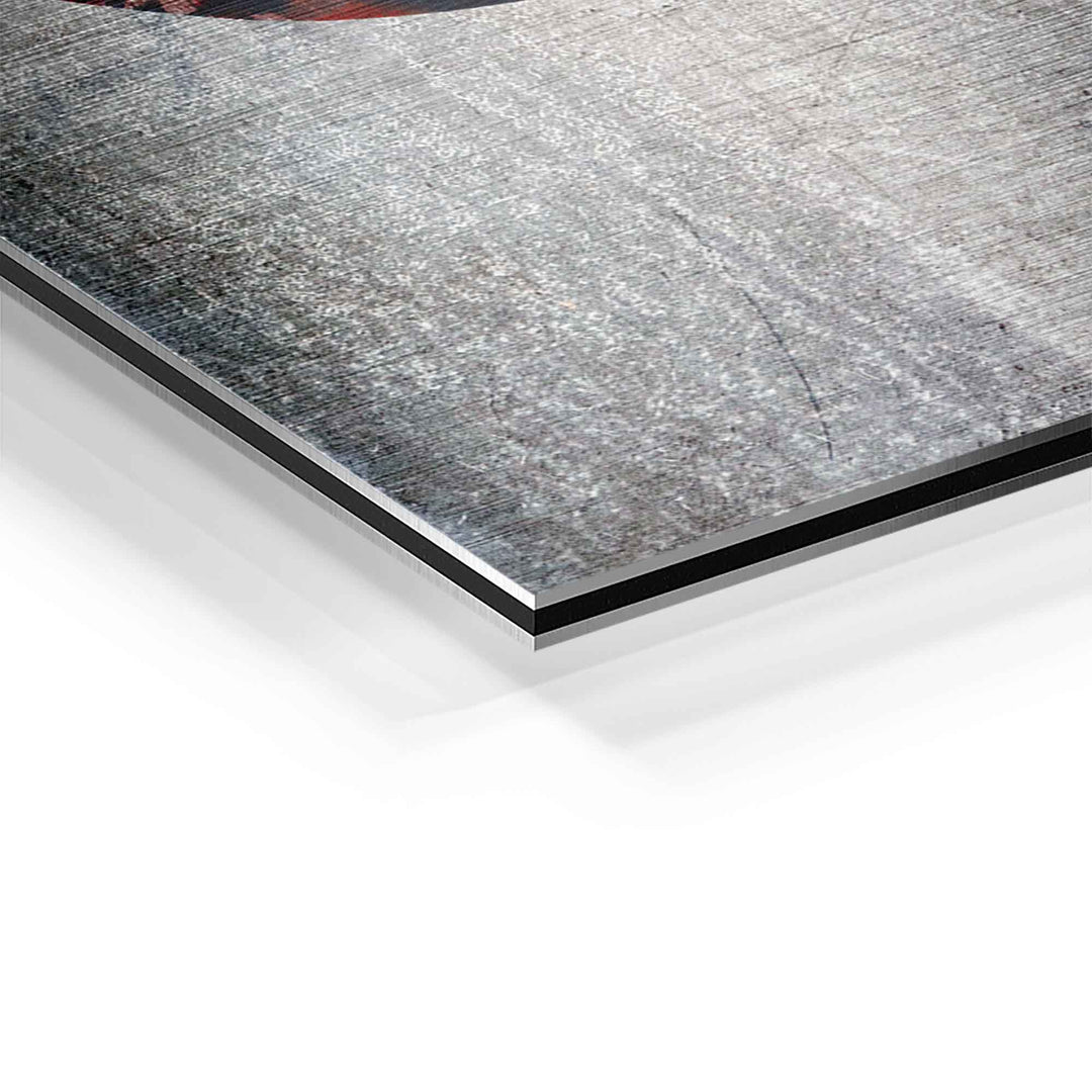 Detailansicht Wandbild Graffiti Lippen auf gebürstetem Aluminium, moderne Kunst