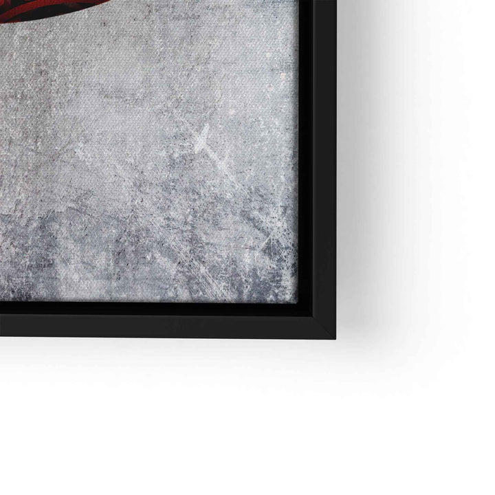 Detailansicht Wandbild mit Graffiti-Lippen, Leinwand im schwarzen Rahmen, urbanes Design
