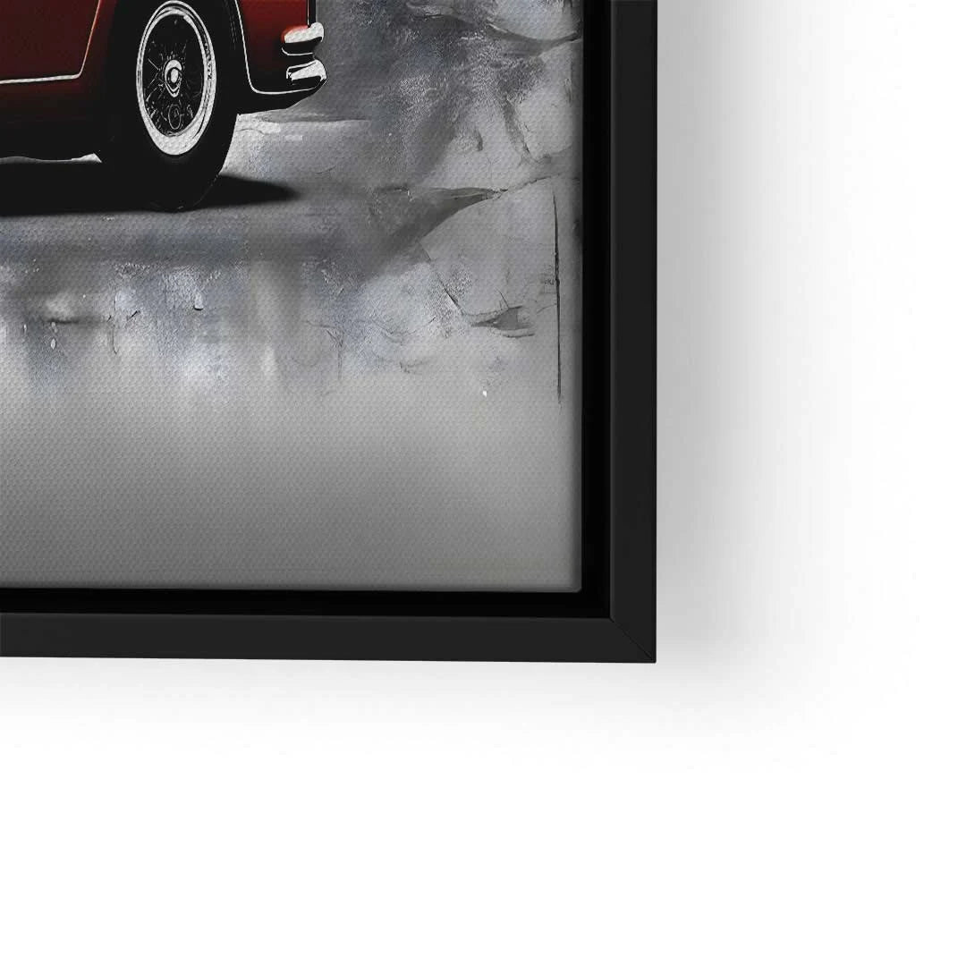 Wandbild mit grauem Ferrari GTO, modernes Kunstmotiv auf Leinwand mit schwarzem Rahmen