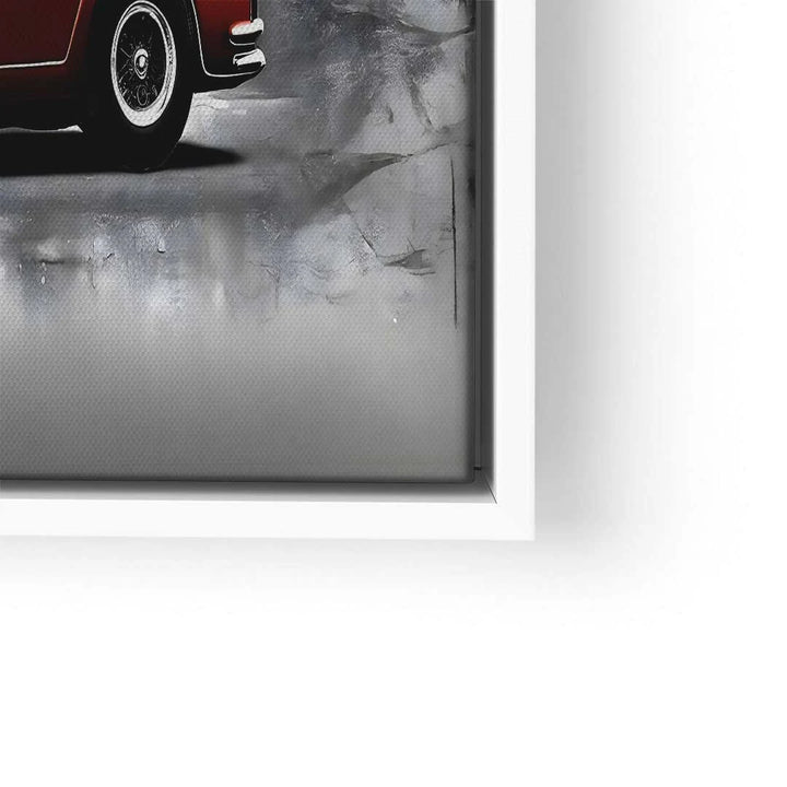Modernes Wandbild mit stilisiertem Oldtimer-Auto auf grauem Hintergrund, gerahmt