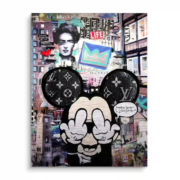 Modernes Hamburg Wandbild im Collage-Stil mit Micky-Maus, Streetart, Frida Kahlo und Sprüchen