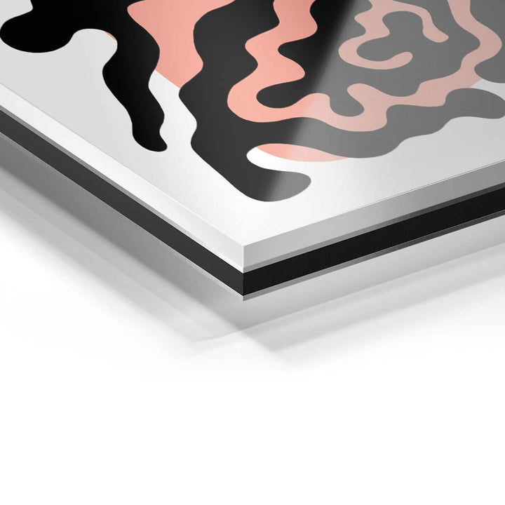 Detailansicht Wandbild auf Acrylglas mit abstrakten schwarzen und rosa Formen
