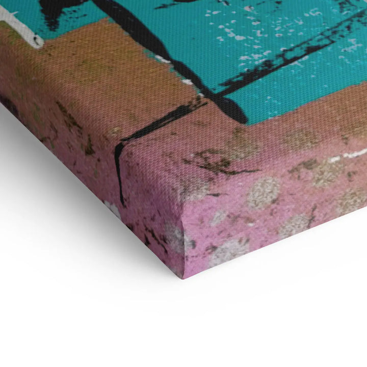 Detailansicht moderne Leinwand, abstrakte Kunst in Türkis, Rosa und Schwarz