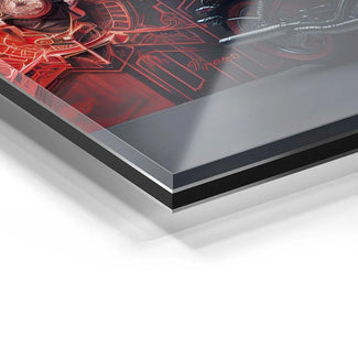 Detailansicht Wandbild auf Acrylglas mit Motorrad-Motiv und rotem, modernem Design