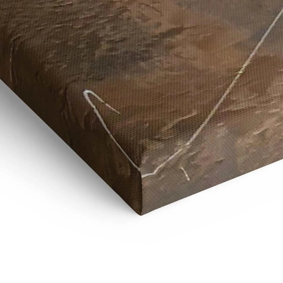 Detailaufnahme braunes Wandbild auf Leinwand, strukturierte Malfläche, moderne Kunst