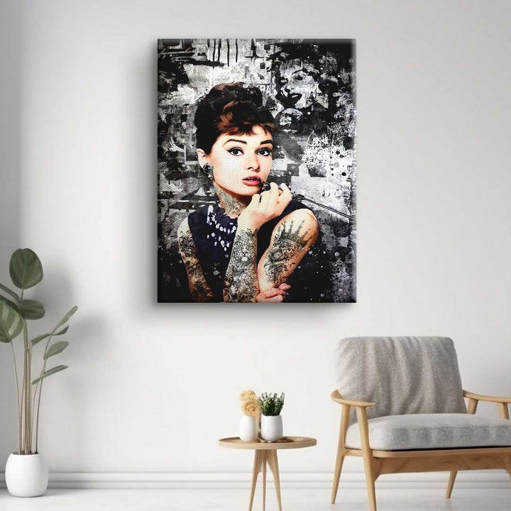 Modernes Wandbild mit tätowierter Frau im Vintage-Stil, Kunst für Wohnzimmer