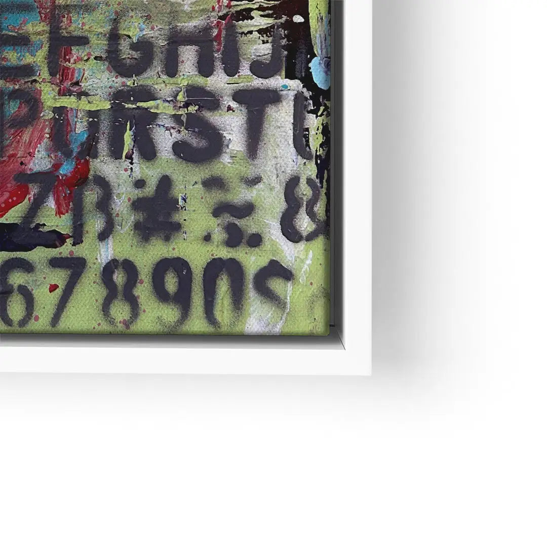 Modernes Wandbild mit buntem Herz, Buchstaben und Zahlen, abstrakte Kunst auf Leinwand