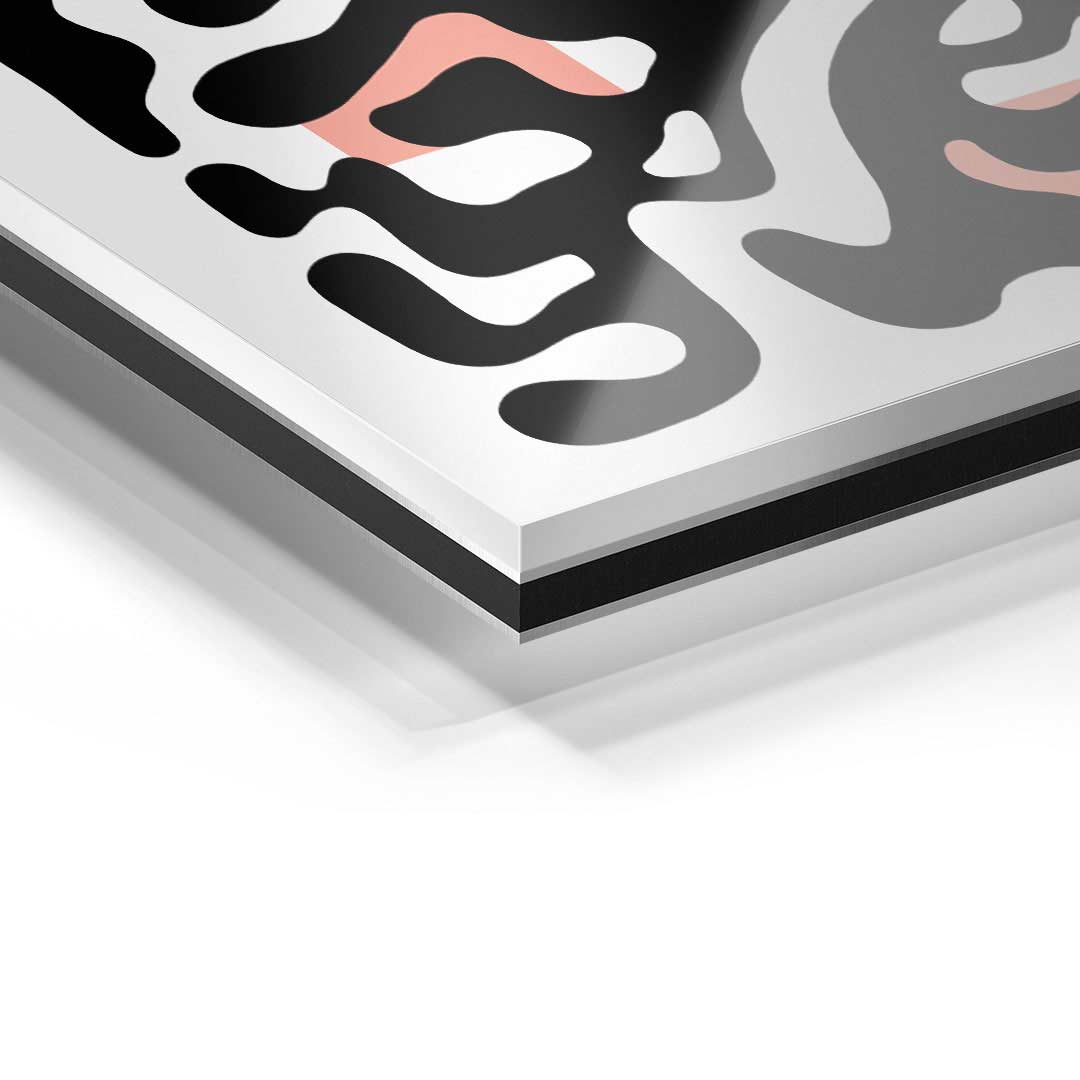Detailansicht Acrylglas Wandbild mit abstraktem schwarzen und rosa Muster