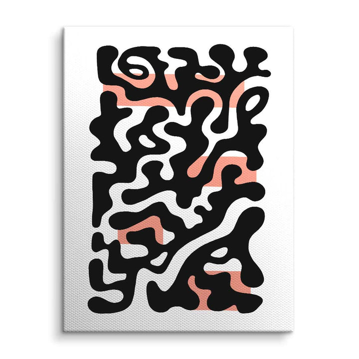 Abstraktes Wandbild in Schwarz und Rosa auf weißer Leinwand, moderne Kunst für Wohnzimmer