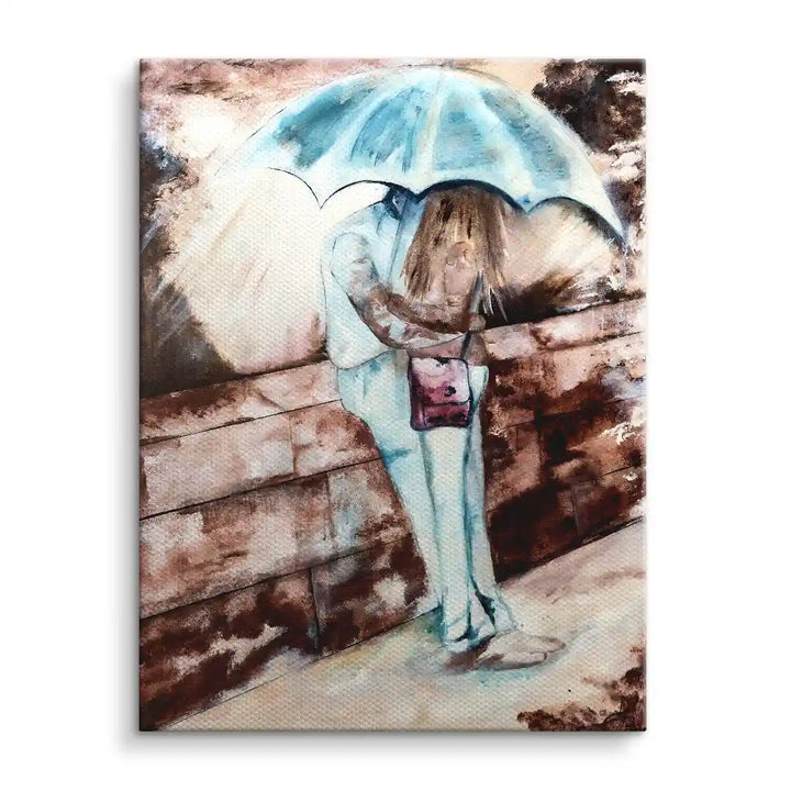 Modernes Wandbild mit Paar unter Regenschirm, romantische Kunst auf Leinwand