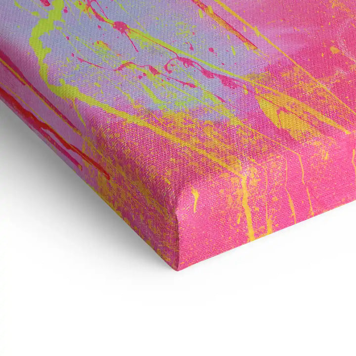 Bunte abstrakte Wandbild-Leinwand mit pinken, gelben und lila Farbspritzern