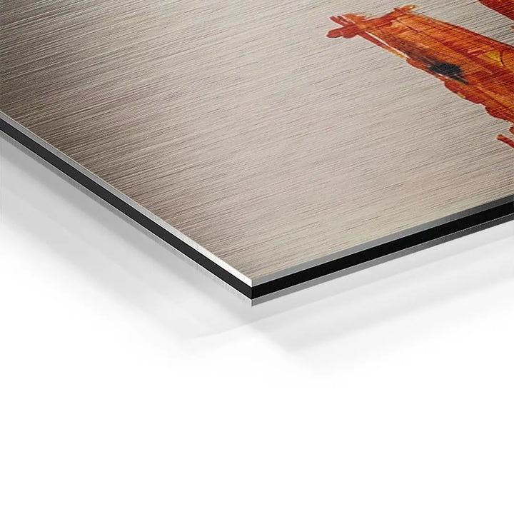 Detailansicht Wandbild auf gebürstetem Aluminium mit moderner Kunstmotiv-Struktur