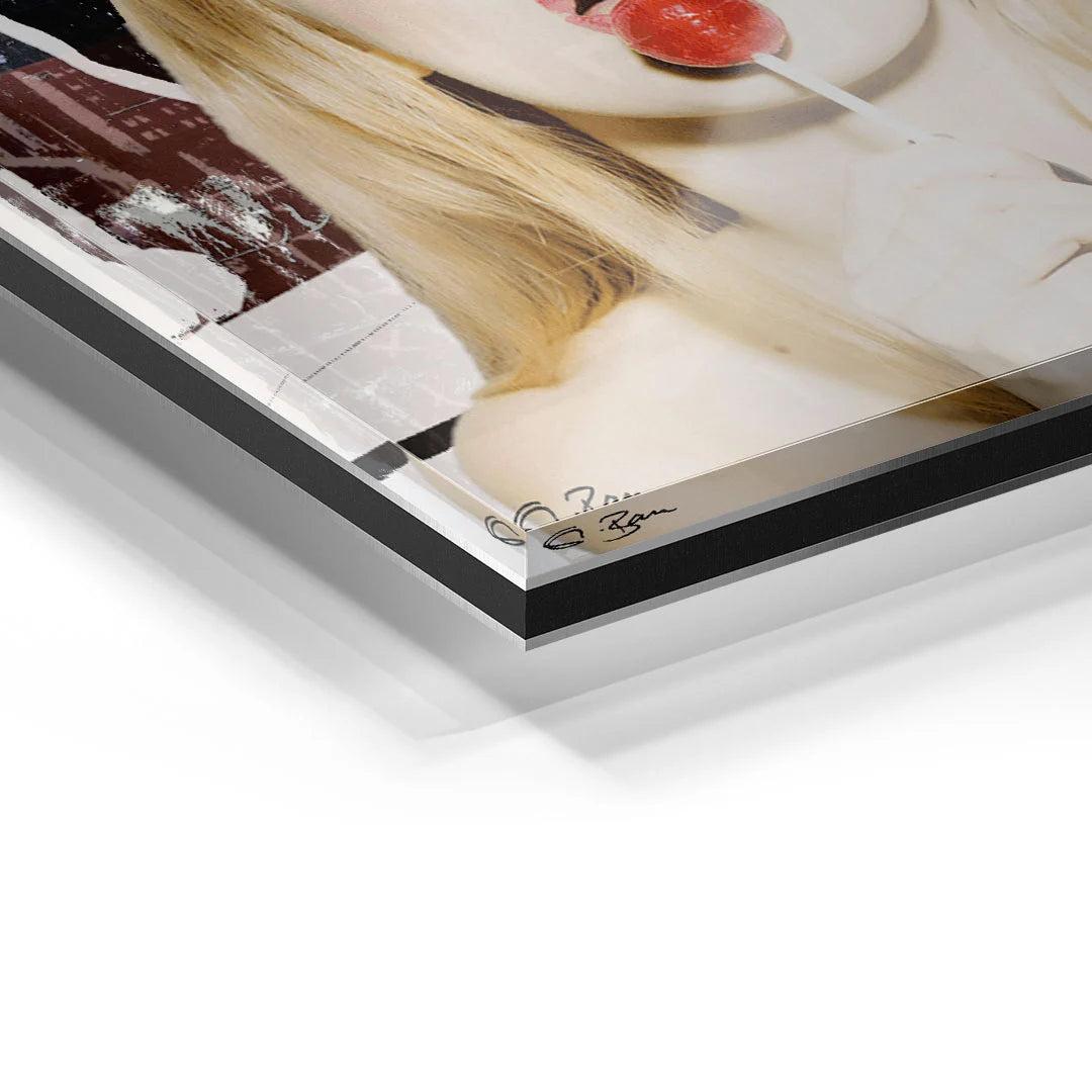 Detailansicht Acrylglas Wandbild Frau mit Lollipop, moderne Kunst, Pop Art Stil