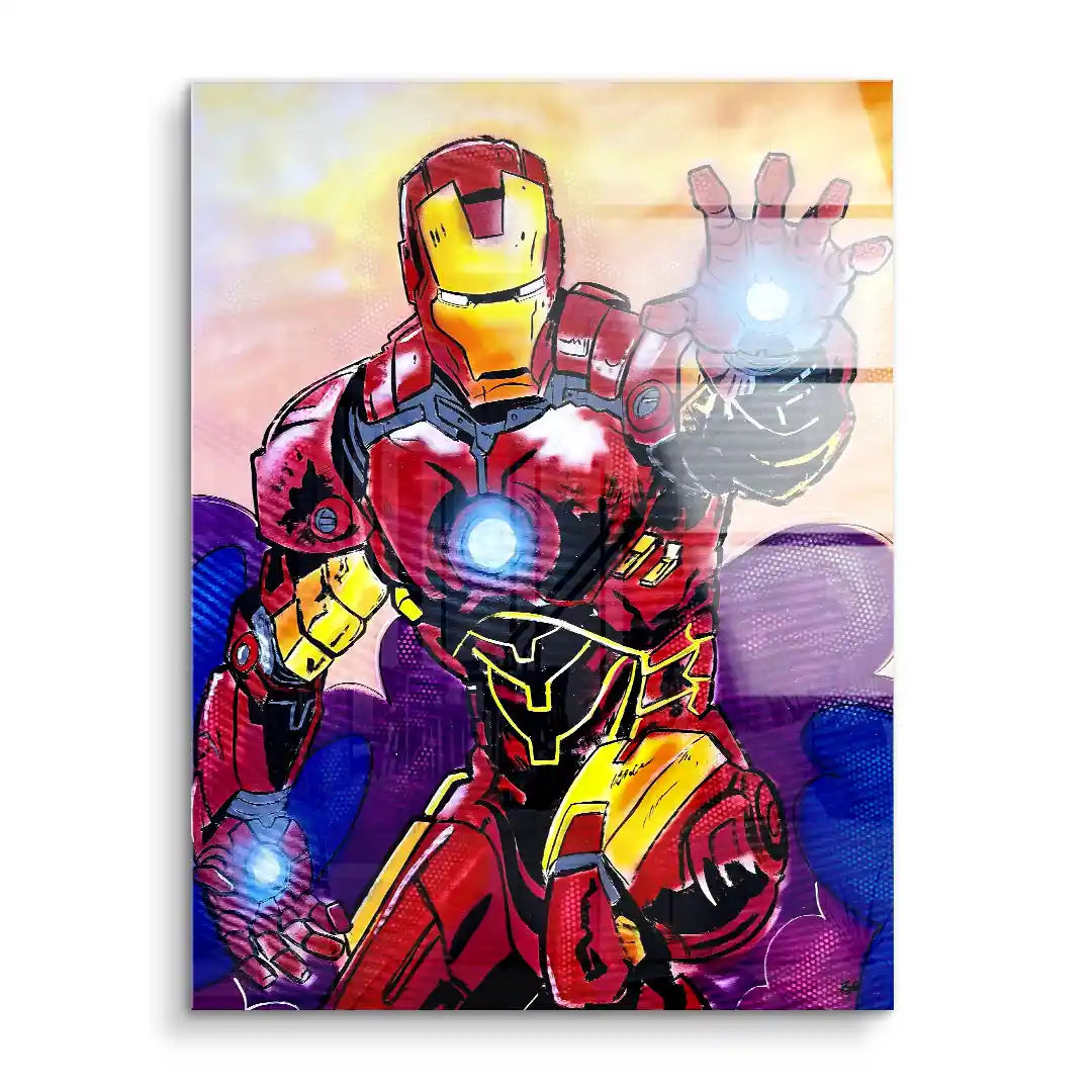 Comic Wandbild mit Heldenmotiv, leuchtende Farben, moderne Pop Art auf Acrylglas