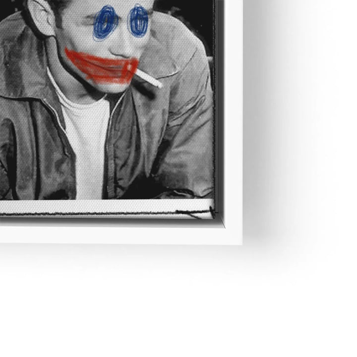 Schwarz-weiß Wandbild Porträt mit rotem und blauem Graffiti im Joker-Stil, moderne Kunst