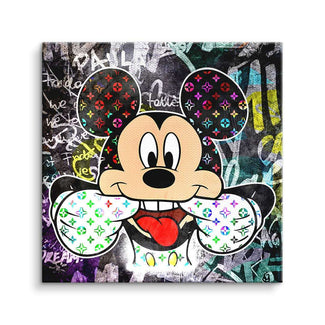 Modernes Wandbild mit Comic-Maus im Pop-Art-Stil, bunte Graffiti-Hintergrund, Streetart-Kunst