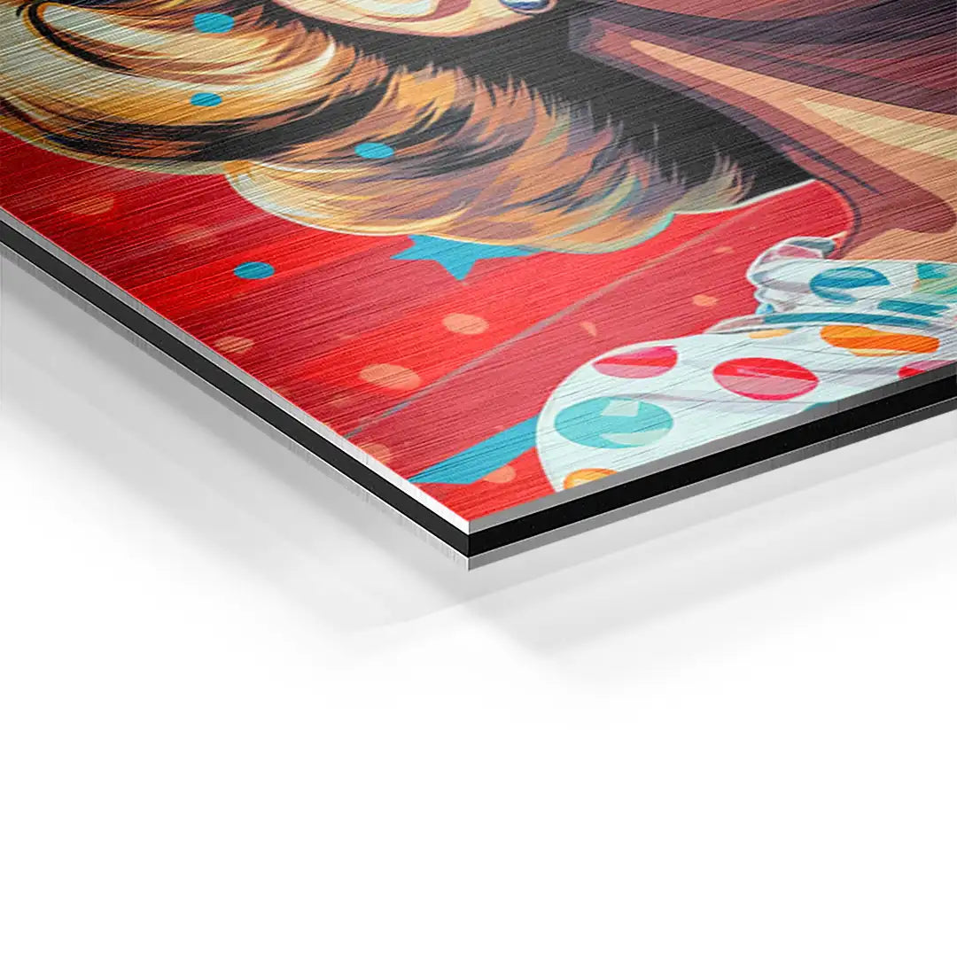 Detailansicht farbenfrohes Pop Art Wandbild auf Aluminium mit Polka-Dot-Muster