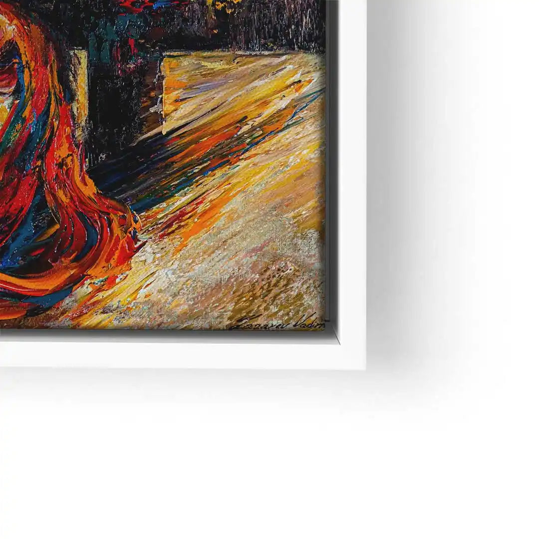 Abstraktes Wandbild mit farbenfrohem Klavier und Mischtechnik in modernem Kunststil