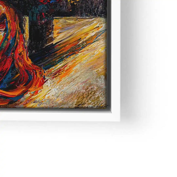 Abstraktes Wandbild mit farbenfrohem Klavier und Mischtechnik in modernem Kunststil