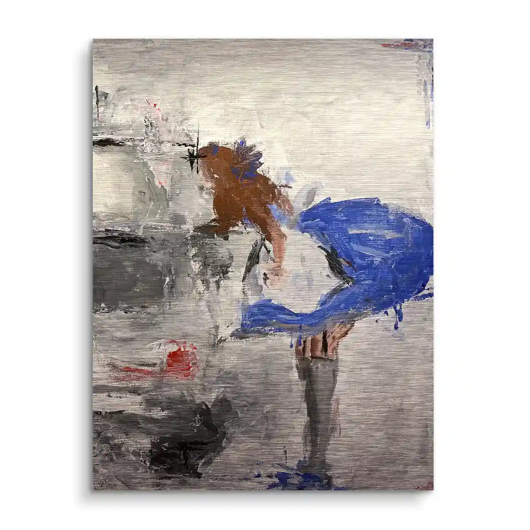 Abstraktes Wandbild einer Frau im blauen Kleid, moderne Kunst auf Leinwand