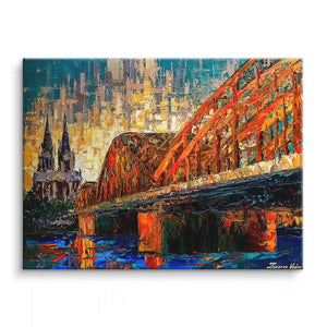 Modernes Wandbild mit Kölner Dom und Hohenzollernbrücke im impressionistischen Stil