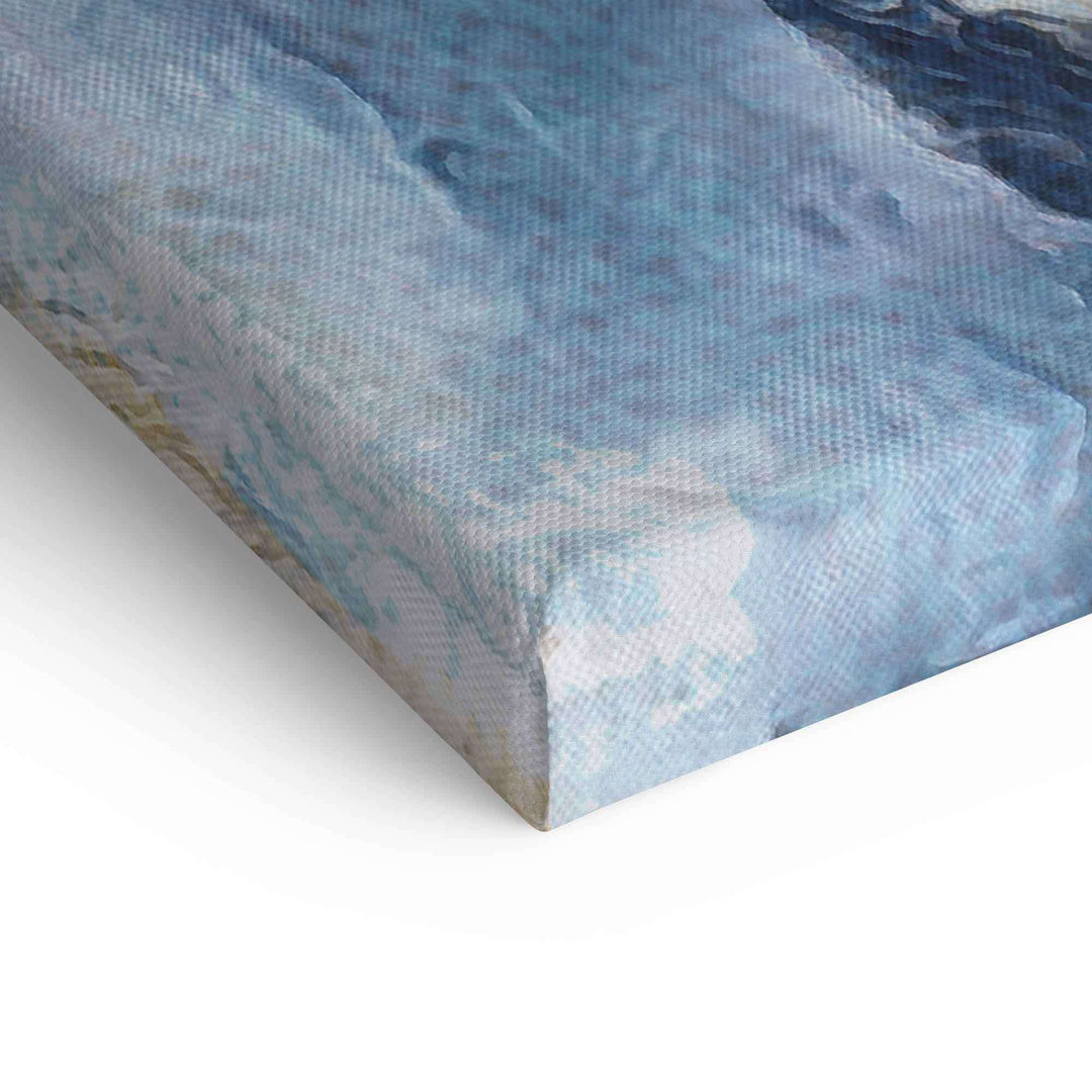 Detail einer bedruckten Leinwand mit strukturierter Oberfläche, künstlerische Wandbild-Optik