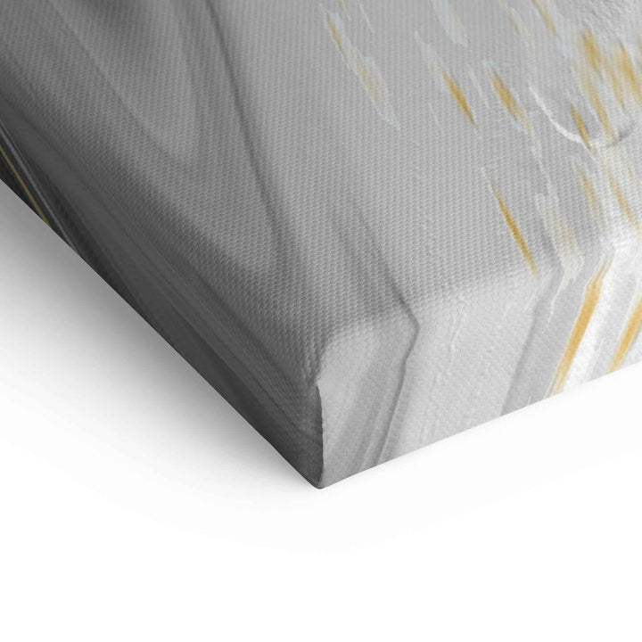 Detailansicht Leinwand mit abstrakter Kunst in Schwarz, Gold und Weiß, moderne Wanddekoration