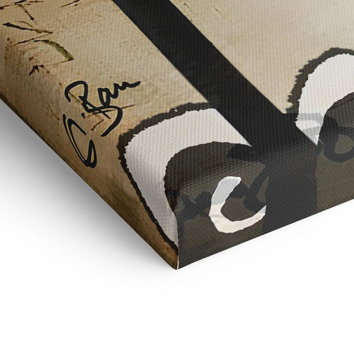 Detailansicht Wandbild auf Leinwand, sichtbare Struktur, Kunstdruck mit Unterschrift