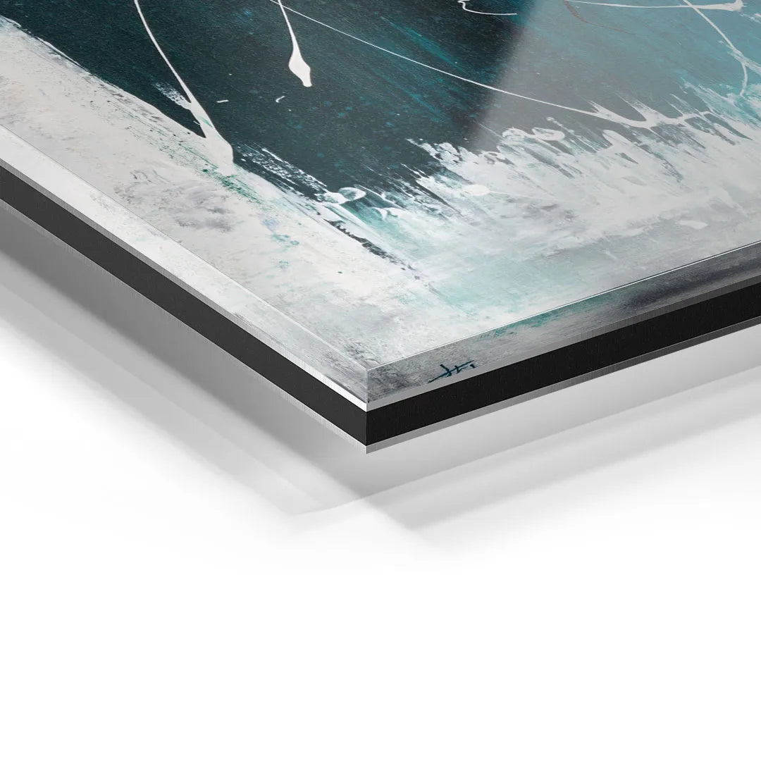 Detailansicht Acryl Wandbild mit abstraktem Kunstmotiv in Türkis und Weiß