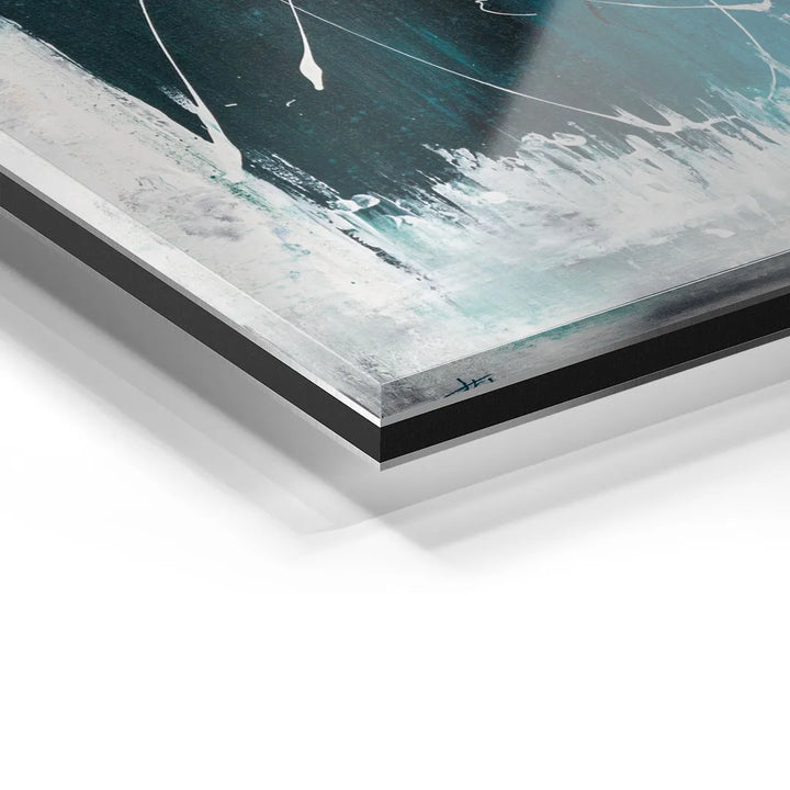 Detailansicht Acryl Wandbild mit abstraktem Kunstmotiv in Türkis und Weiß