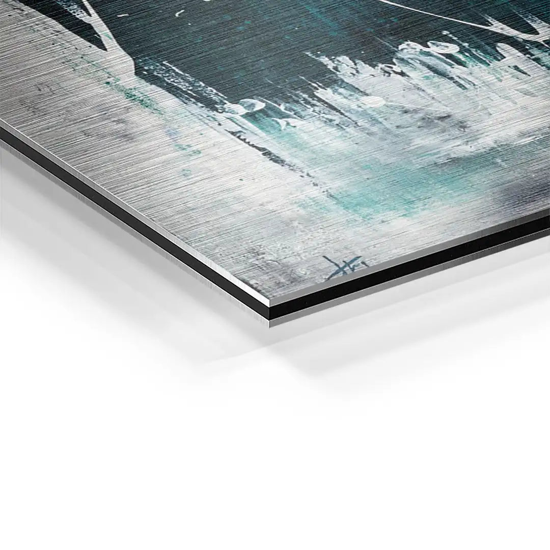 Detailansicht modernes Wandbild Laguna auf Aluminium mit gebürsteter Oberfläche