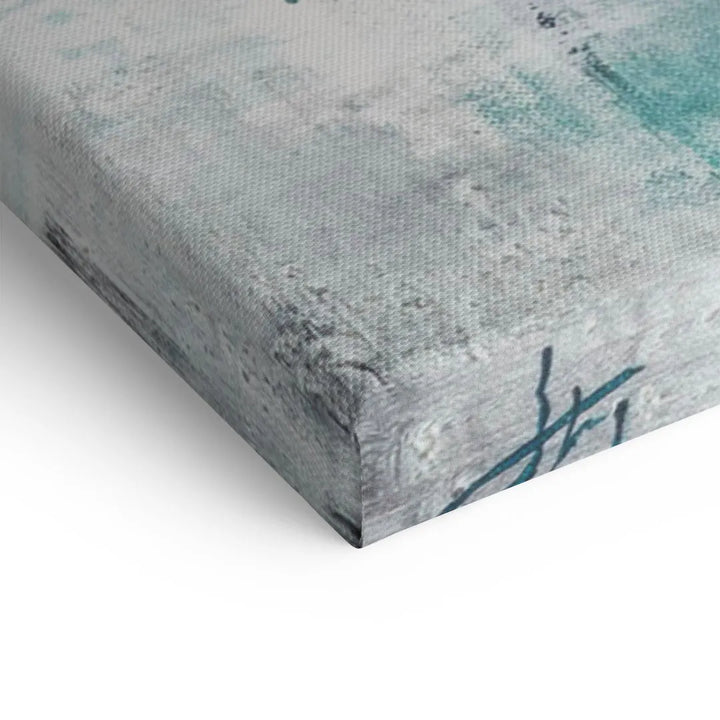 Detailansicht Leinwand Wandbild Laguna in Blau und Grau, moderne abstrakte Kunst