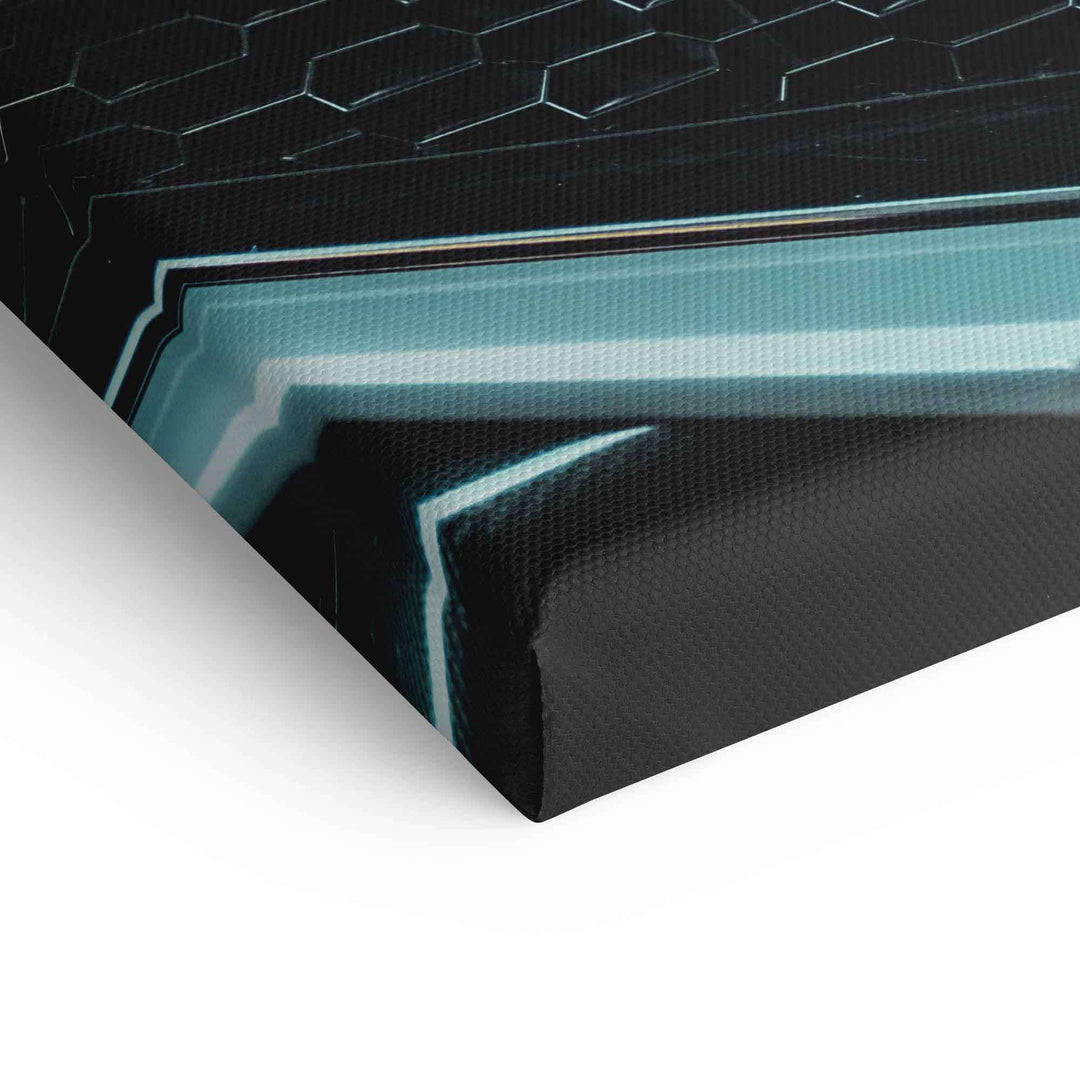 Detail eines modernen Lamborghini Huracan Wandbilds auf Leinwand mit geometrischen Linien