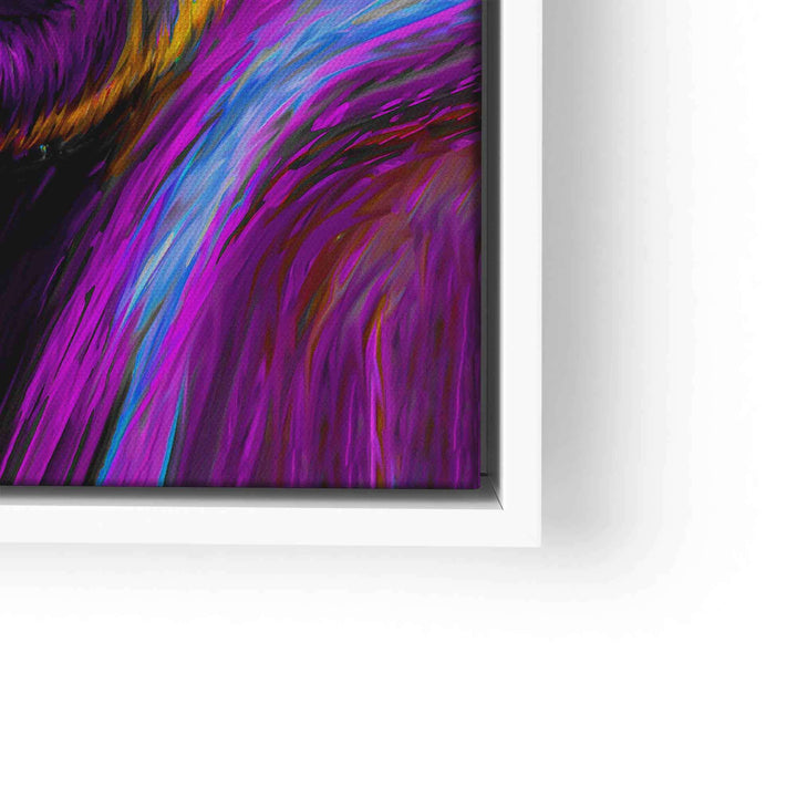 Modernes Wandbild mit abstrakten lila und blauen Pinselstrichen im weißen Rahmen