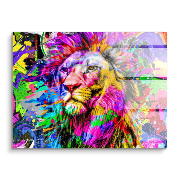 Buntes Wandbild Löwe, modernes Acrylbild, abstrakte Kunst mit leuchtenden Farben