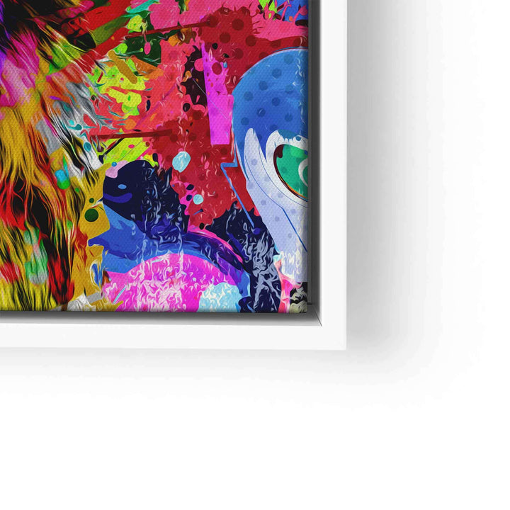 Modernes Wandbild mit farbenfrohem Löwenmotiv, abstrakte Kunst, lebendige Farben