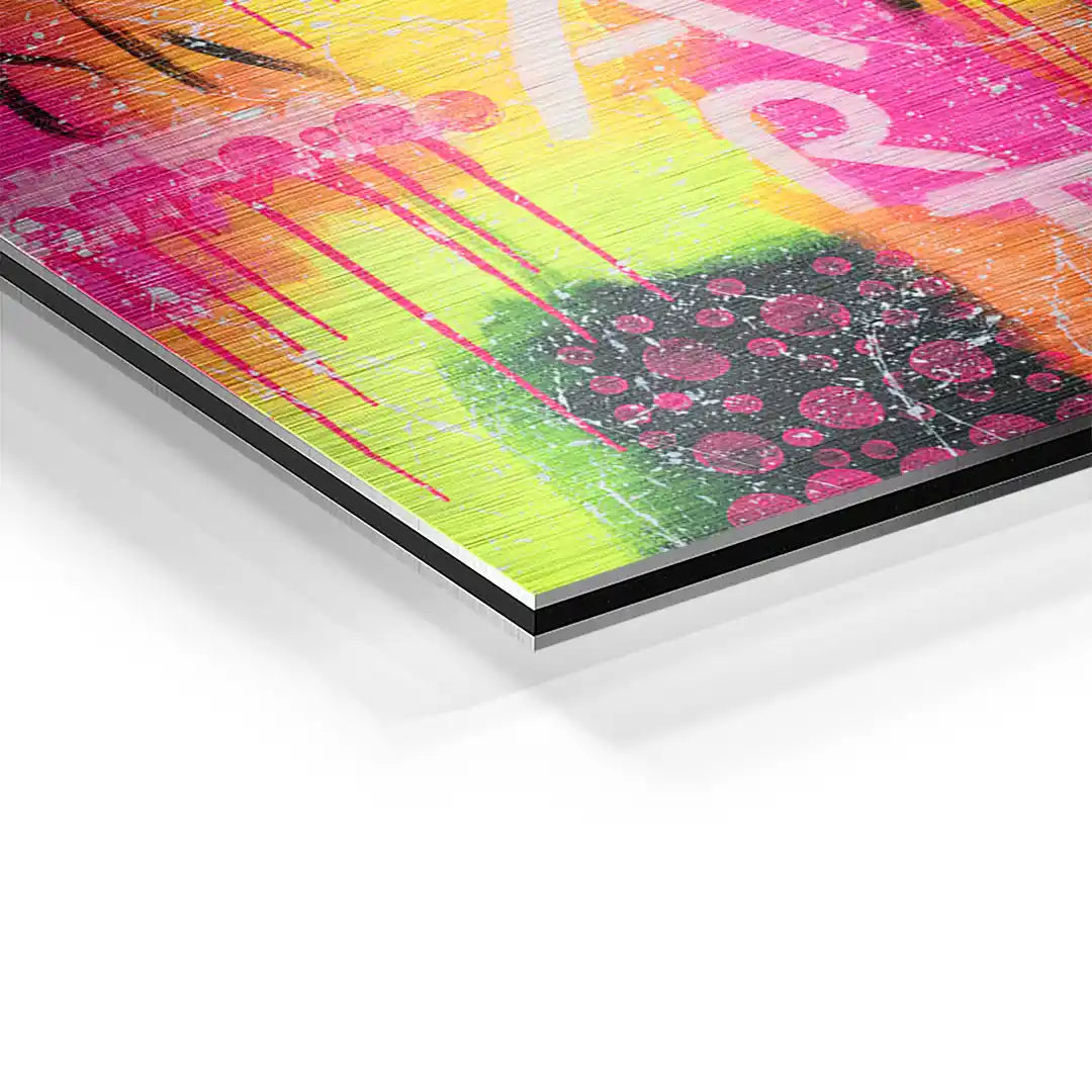 Detailaufnahme modernes Wandbild mit bunten Farben, Acrylglas, abstrakte Kunst, Pop Art Stil