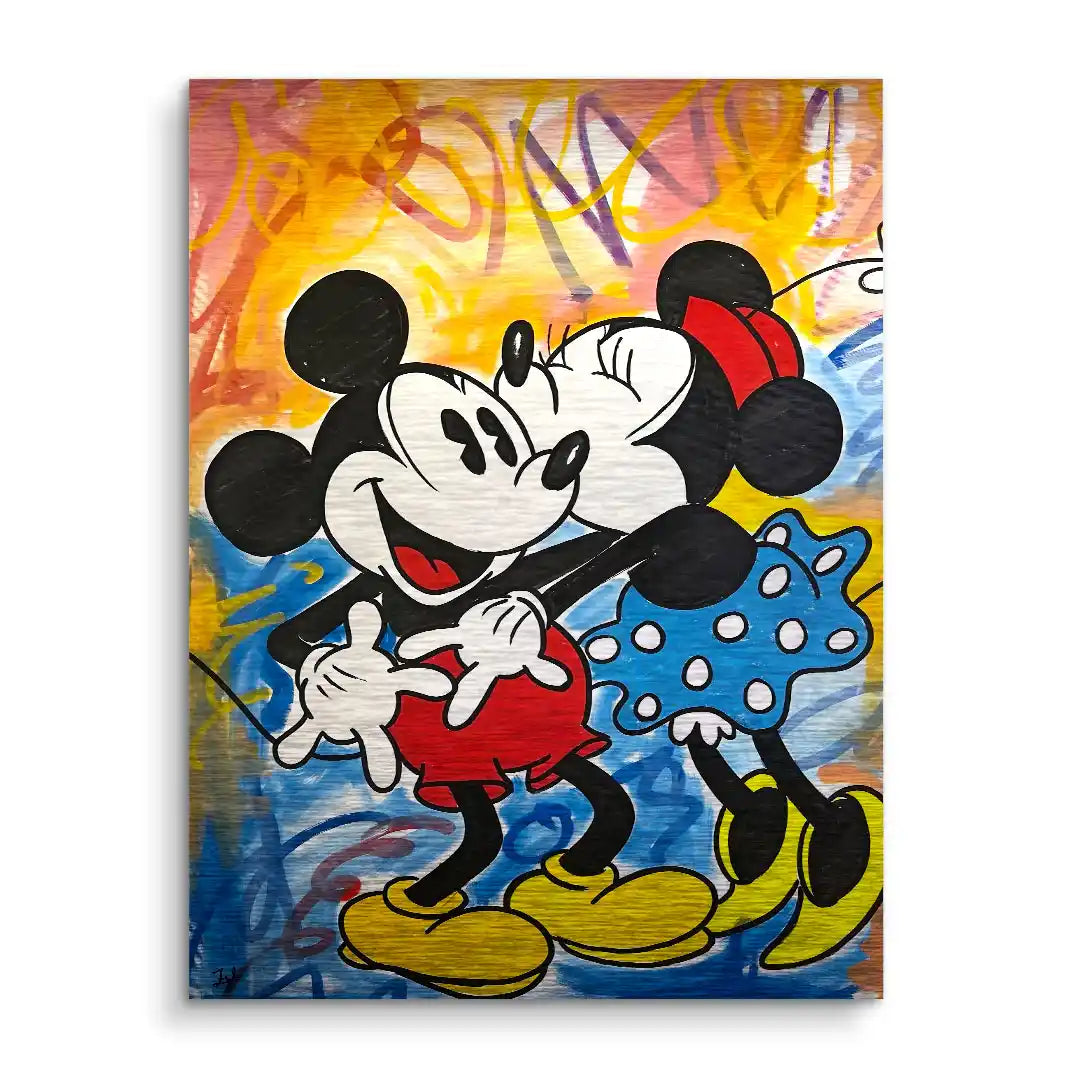 Buntes Wandbild mit Comic-Mauspaar, Pop Art Stil, motivierende Streetart-Kunst.