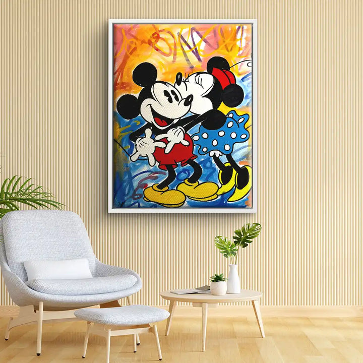 Modernes Wandbild mit Comic-Maus-Paar, bunte Pop Art Kunst im Wohnzimmer