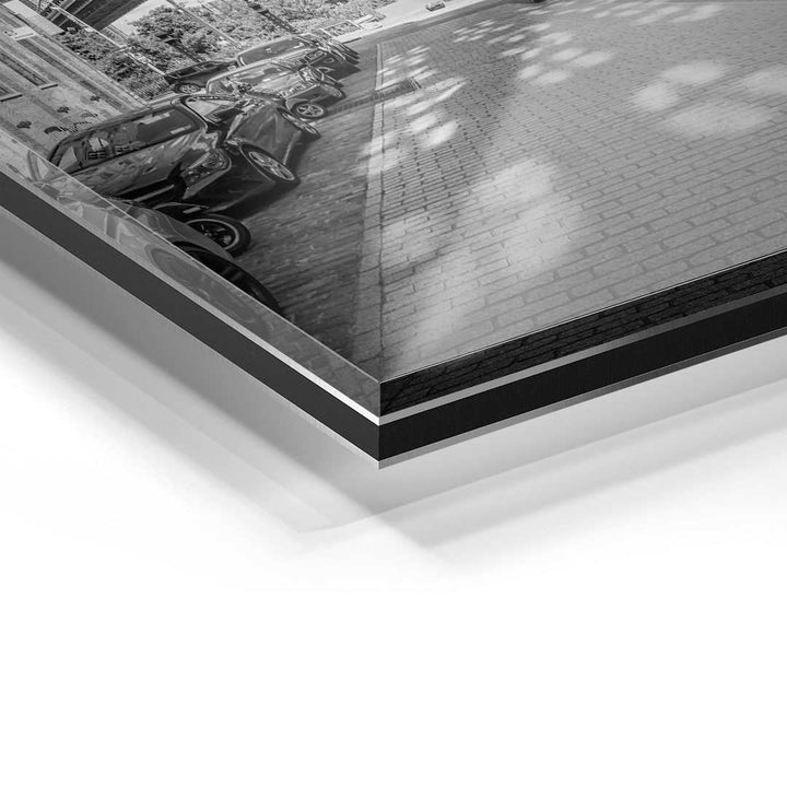 Detailansicht Wandbild Manhatten Bridge als Acrylglas, schwarz-weiß Fotokunst, Nahaufnahme