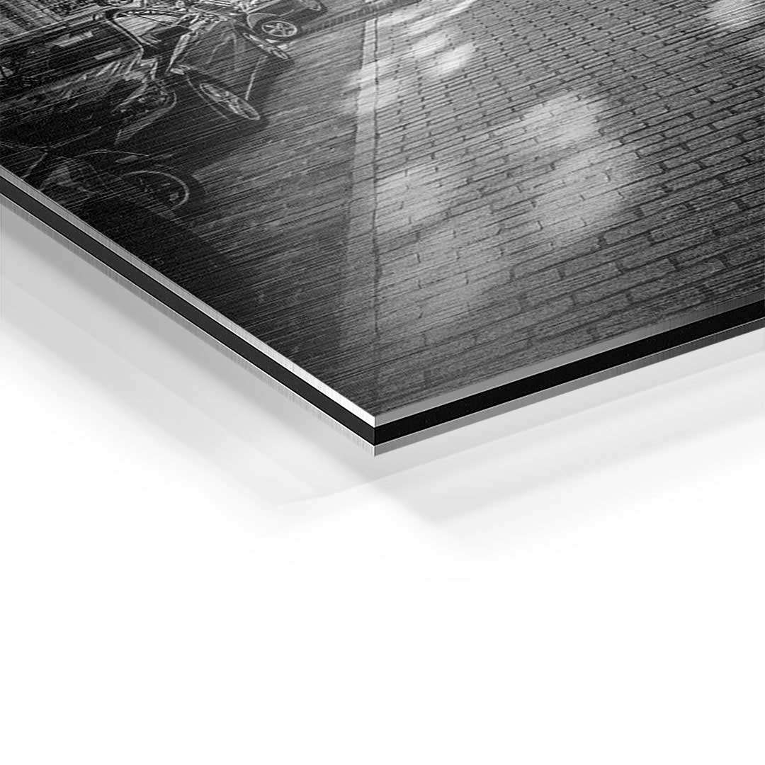 Detailansicht Wandbild Manhattan Bridge auf Aluminium, schwarz-weiß, moderne Kunst
