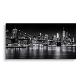 Schwarz-Weiß-Wandbild mit Brooklyn Bridge und Manhattan Skyline bei Nacht, moderne Kunst